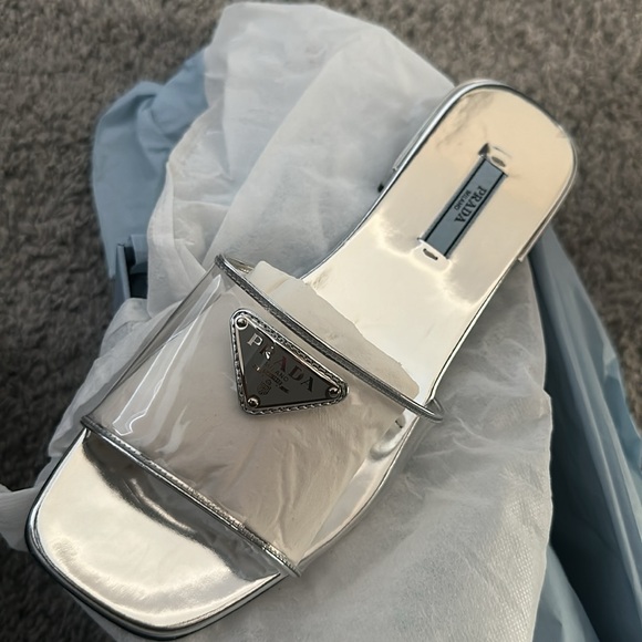 Authentic Prada Ciabatte Clear/Silver Metallic Slide Sandals Size 39 MSRP $1,050 - Picture 5 of 5